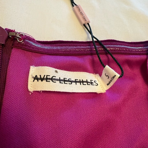 NWOT Avec Les Filles Satin Bow Front Hot Pink Mini Dress Size Small - Picture 4 of 5